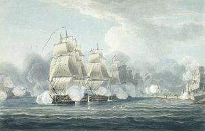 The Squadron under command of Sir F.T Duckworth forcing the narrow channel of Dardanelles, February 19th, 1807, engraved by T. Sutherland for 